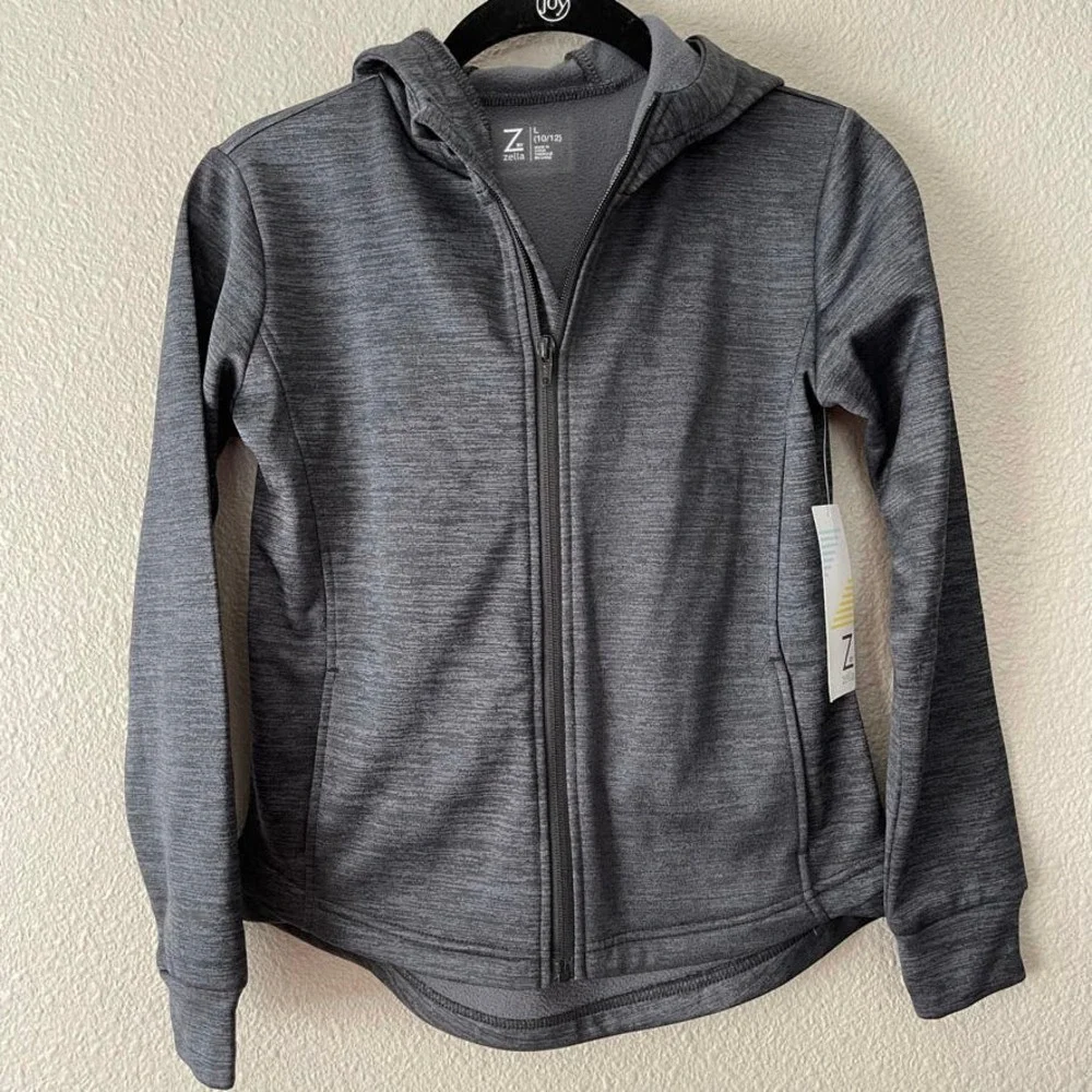 Z by Zella Girls Hi-Lo Hooded Track Activewear Grey Space Dye Jacket Large 10/12